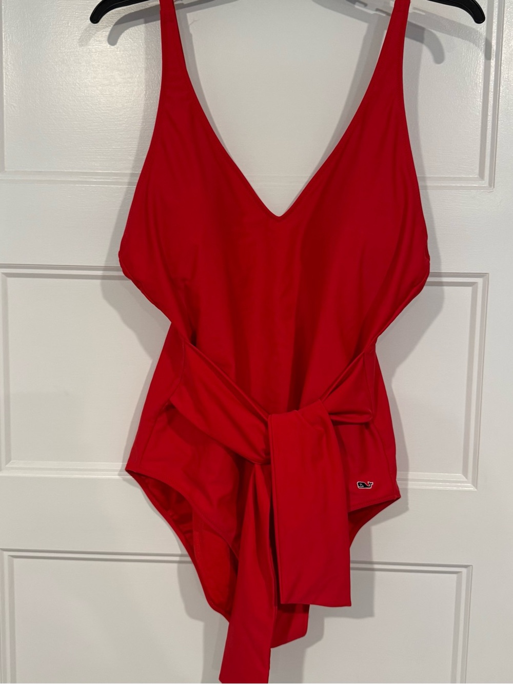 Vineyard Vines Bright Red V-Neck One-Piece with Waist Tie